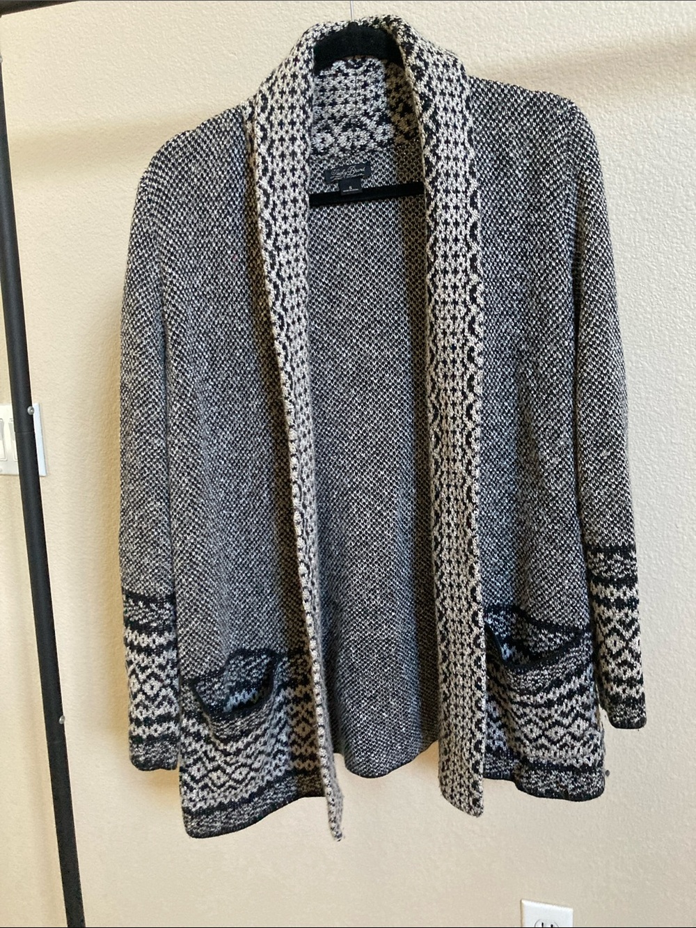 Lucky Brand Black & Cream Open-Front Shawl Cardigan Sweater